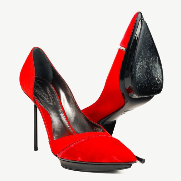 Giorgio Armani Rosso Velvet & Satin D'Orsay Heels - Picture 4 of 12
